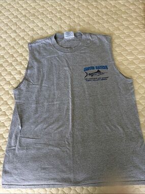Gray Sleeveless Tank Top with Blue Logo - Unbranded